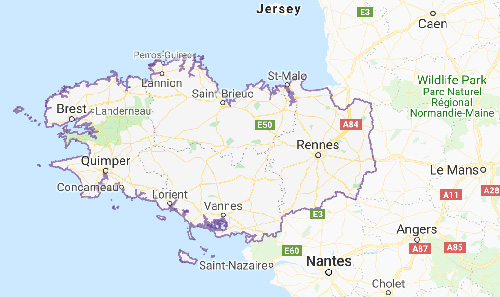 Map of Brittany showing St Malo
