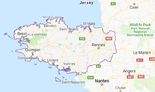 Map of Brittany showing St Malo