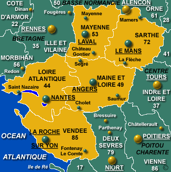 Map of Pays de la Loire region - courtesy of http://www.francekeys.com