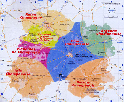 Map of La Marne, Champagne.  Courtesy of La Marne Discovery Guide