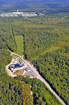 Aerial view of Ossuaire and Verdun Memorial.  Wikipedia.