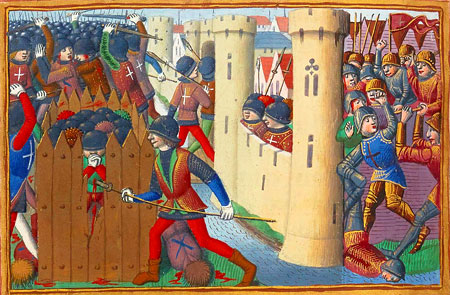 15th c. depiction of 15th-century depiction of French troops attacking English fort - the siege of Orléans. Wikipedia