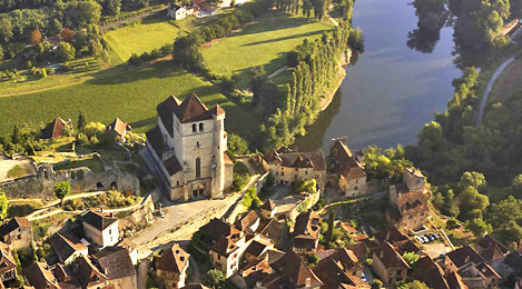 Aerial view of St-Cirq-Lapopie.  Les Beaux Villages de France