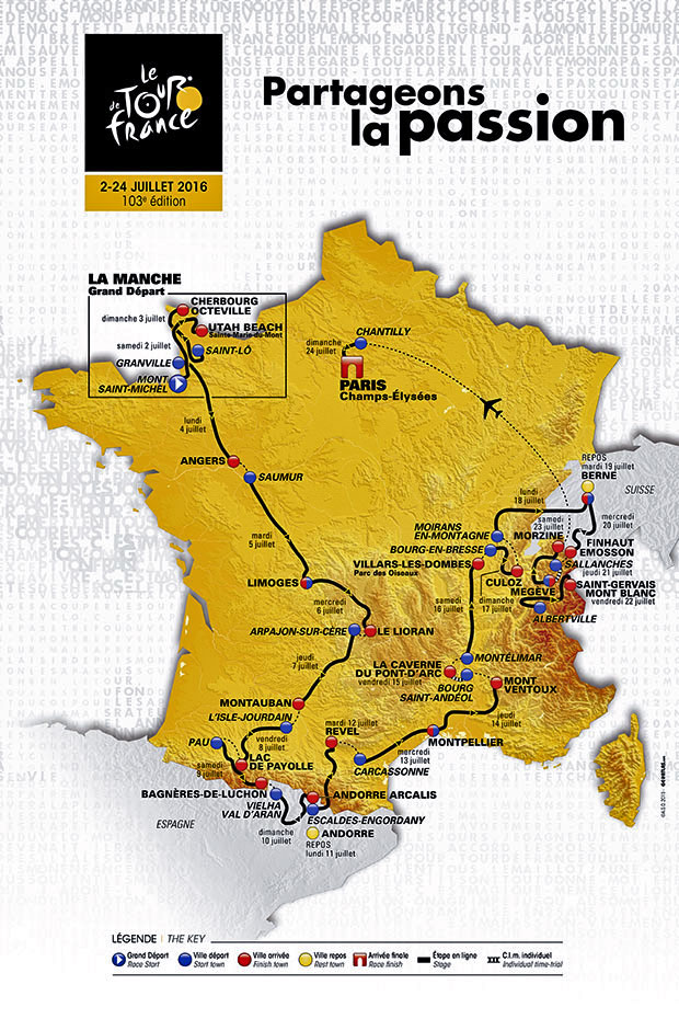 2016 Route - Tour de France.  Courtesy http://www.letour.com/us/