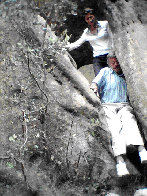 The author and partner,  Madeleine,  testing a  cavemans elevator  at Cals. Not all hiking is as strenuous!